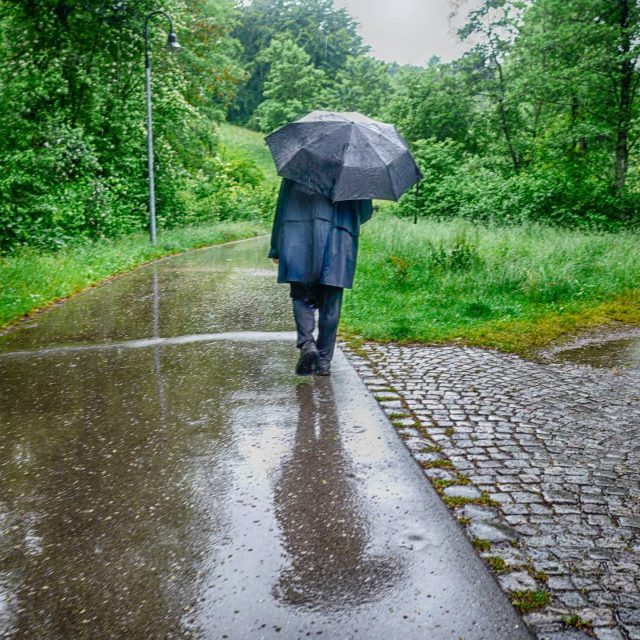 Spaziergänger im Engelhaldepark. - regen, kempten, Engelhaldepark, Spaziergänger