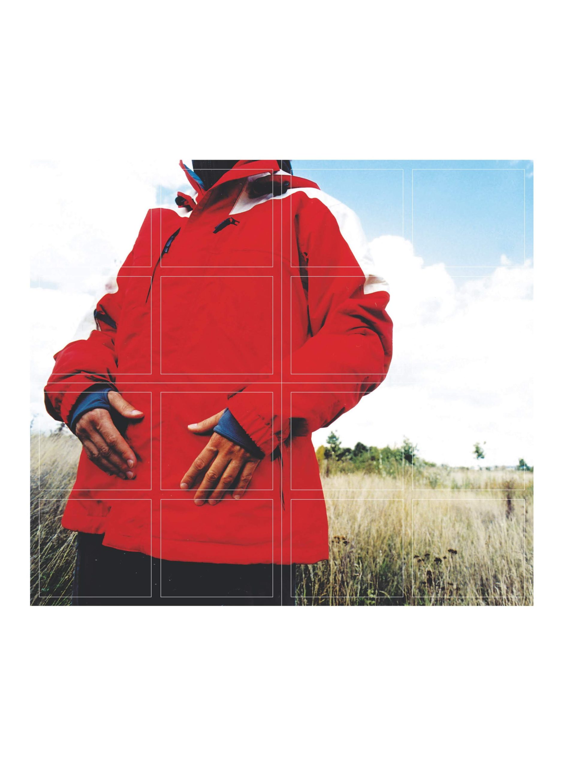 Fashion shooting for Raveline Magazine  Person in red jacket standing in the field.